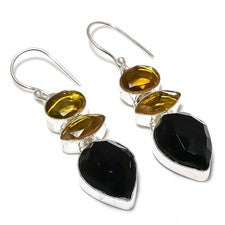 Espinela negra, piedras preciosas de citrino 925 pendiente de joyería de...
