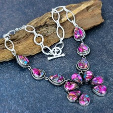 Collar de joyería de boda de plata de ley 925 hecho a mano con piedras preciosas de ostra espinosa rosa
