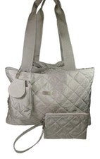 Bolso de Viaje Baggallini Grande Acolchado Plateado y Rosa 3 Compartimentos Nuevo