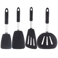 Juego de utensilios de cocina de silicona 4 piezas incluye espátula cuchara cucharón negro