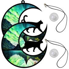 2 Piezas Decoraciones de Pared para Salón Hogar Accesorios Decorativos Gato Luna