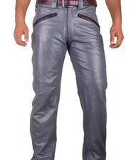 Pantalones de motociclista de cuero negro genuino para hombre