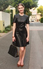 Elegante Vestido Para Mujer Negro Cuero Real Vacaciones Noche y Especial