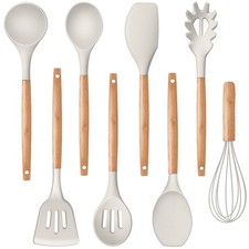 Juego de utensilios de cocina de silicona P&P CHEF, 8 piezas de cocina 12,4 pulgadas, caqui