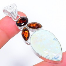Triple ópalo de fuego, piedras preciosas ahumadas 925 colgante de joyería de ...