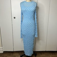 Moda Nova Maxi Vestido Para Mujer Pequeño Azul Burbuja Bodycon Elastizado Manga Larga Nuevo con Etiquetas