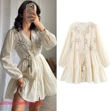 Elegante Vestido de Fiesta Para Mujer Manga Larga Manga Corta Vestido Moda Floral Mini