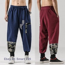 Hombres Estilo Chino Ocio Harén Pantalones Con Cordones Cinturón Pantalones Sueltos Pantalones al Tobillo