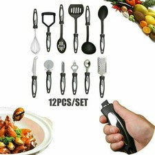 12 Piece Cooking Utensil Set Stainless Steel Kitchen Gadget Tool Nylon Handles