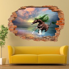 PEGATINAS DE PARED UNICORNIO MAJESTUOSA PUESTA DE SOL 3D ARTE MURAL CARTEL GUARDERÍA DECORACIÓN DEL HOGAR UZ1