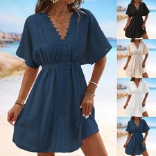 Vestido de playa Ice Silk para mujer ocio encaje patchwork ligero