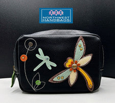 BOLSO BANDOLERA MINI PACK FLOR LIBÉLULA PROTECCIÓN RFID NEGRO CHALA