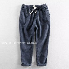 Nuevo Primavera Estilo Chino Para Hombre Informal Lino Color Sólido Pantalones Sueltos Recortados Pantalón