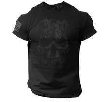 Camiseta Para Hombre Envejecida De Colección Calavera EE. UU. - Militar Estadounidense, Patriótica