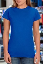 Camiseta Mujer Algodón Básico Azul Manga Corta Cuello Redondo Talla M Gildan