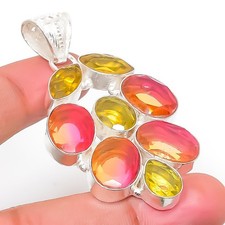 Turmalina bicolor, piedras preciosas de citrino 925 colgante de joyería de pl...