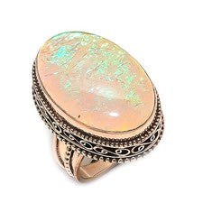 Anillo de joyería de cobre con piedras preciosas de ópalo triple naranja talla 8 regalo para ella B406