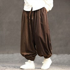 Pantalones floradores holgados de pana estilo chino para hombre con cordón sueltos informales