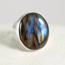 Anillo de plata, anillo, plata de ley 925, noble, macizo, labradorita brillante, 61