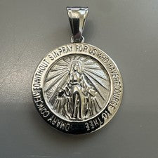 "Collar colgante Virgen María tono plata 24"" acero inoxidable fe Jesús unisex"