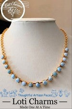 Collar Clásico Natural Divino Azul Dominicano LARIMAR enchapado en Oro 18K