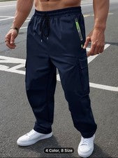 Azul 3 XL = Talla 42 Pantalones informales de moda para hombre con bolsillos de carga ¡Nuevos!!!