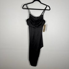 Vestido midi asimétrico drapeado satinado Madden NYC para mujer S negro gótico glamour Y2K nuevo con etiquetas