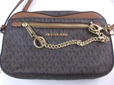 Bolso Bandolera Michael Kors Jet Set Artículo Grande Este Oeste Cremallera Cadena MK Marrón