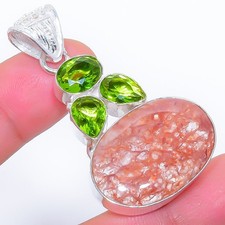 Cuarzo hematoide, piedra preciosa de peridoto 925 colgante de joyería de plat...