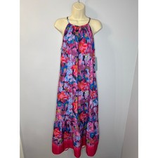 Maxi Vestido Para Mujer London Times Ikat Floral Halter Playa Vacaciones Talla 10 Nuevo