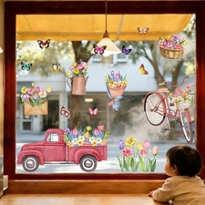 Pegatina de ventana estática floral minimalista moderna para decoración del hogar 11,81 x 23,62 pulgadas