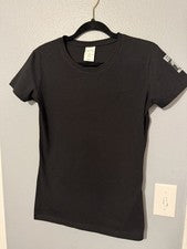 Camiseta para mujer Fashion Gear de punto de algodón negra ajustada de manga corta talla S