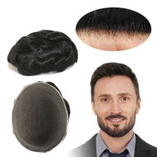 Sistema de reemplazo de cabello humano Toupee para hombre postizos blanqueados de encaje francés #1B