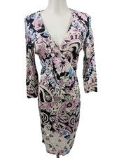 Vestido envolvente Blugirl mezcla estampados elegante vintage mujer talla 34 beige