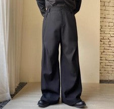 Para hombres Moda Otoño Informal Suelto Volantes Traje Pantalones Juvenil Fiesta Negro Pantalones