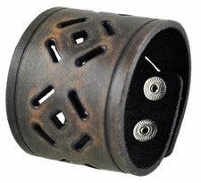 Brazalete de cuero corte cuadrado marrón/negro colección Nemesis "Santa Mónica"