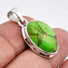 Colgante de piedras preciosas turquesa cobre verde plata de ley 925 hecho a mano MK*