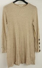 Nuevo Mini Vestido para Mujer Threads & States XL Avena Manga Botón Acanalado Tejido Crew
