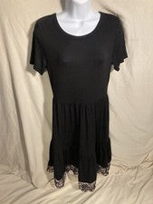 TAOHUADAO Moda Para Mujer PEQUEÑO Vestido Negro con Ribete de Encaje