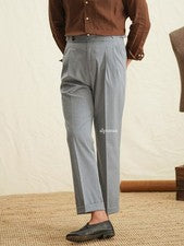Pantalones de vestir rectos informales estilo Nápoles británico para hombre cintura alta a rayas