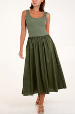 Vestido midi camisero con dobladillo de burbujas elástico calce relajado informal para mujer