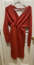 ¡Nuevo Ruiyige SEXY para mujer! Vestido suéter tejido hasta la rodilla rojo naranja talla grande