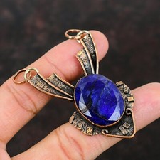 Oferta de San Valentín Zafiro Azul Piedras Preciosas Cobre Elegante Étnica Esposa Colgante Joyería