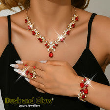 Hermoso conjunto de joyas rojo plata mujeres damas regalo de boda circonita cúbica Reino Unido NUEVO