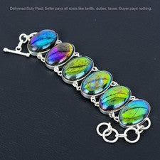 Nueva pulsera de plata esterlina 925 natural arco iris fuego místico labradorita joyería