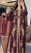 Para mujeres Elegante Kaftan Vino Marroquí Farasha Islámico Dubai Vestido de Trabajo a Mano Abaya