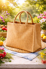 5 bolsas de yute medianas naturales ecológicas reutilizables con asa de regalo de compras (£2,58 cada una)