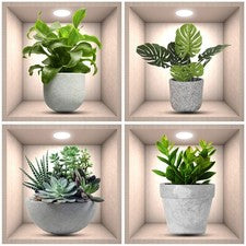 4 calcomanías de pared florales de PVC multicolor reutilizables para sala de estar