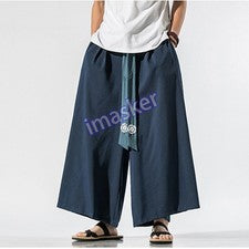Hombres Pantalones Informales Harén Pantalones Hanfu Pierna Ancha Recto con Cinturón Étnico Moda
