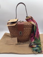 Bolso de Cesta Patricia Nash Caselle Nuevo con Etiquetas Tejido Ratán Cuero Cartera Bufanda Bolsa para el Polvo